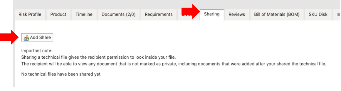Technical file - sharing tab